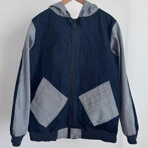 Denim + Hickory Stripe Hoodie Jacket